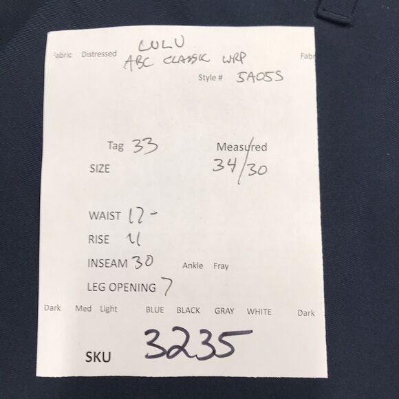 LULULEMON ABC Pant Men 34x30 Navy Classic 5 Pocket Warpstreme Chino LM5AO5S - Picture 15 of 15